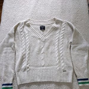 Abercrombie marled white collegiate style sweater